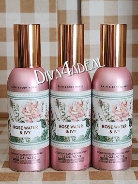 3x Bath & Body Works ROSE WATER & IVY Concentrated Room Spray Bundle